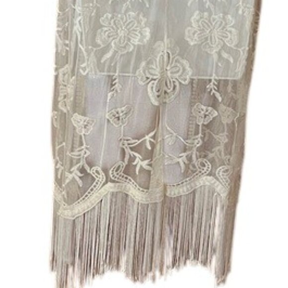 Jody California Ivory Floral Embroidered Lace Longline Open Fringe Duster L/XL - Picture 9 of 11